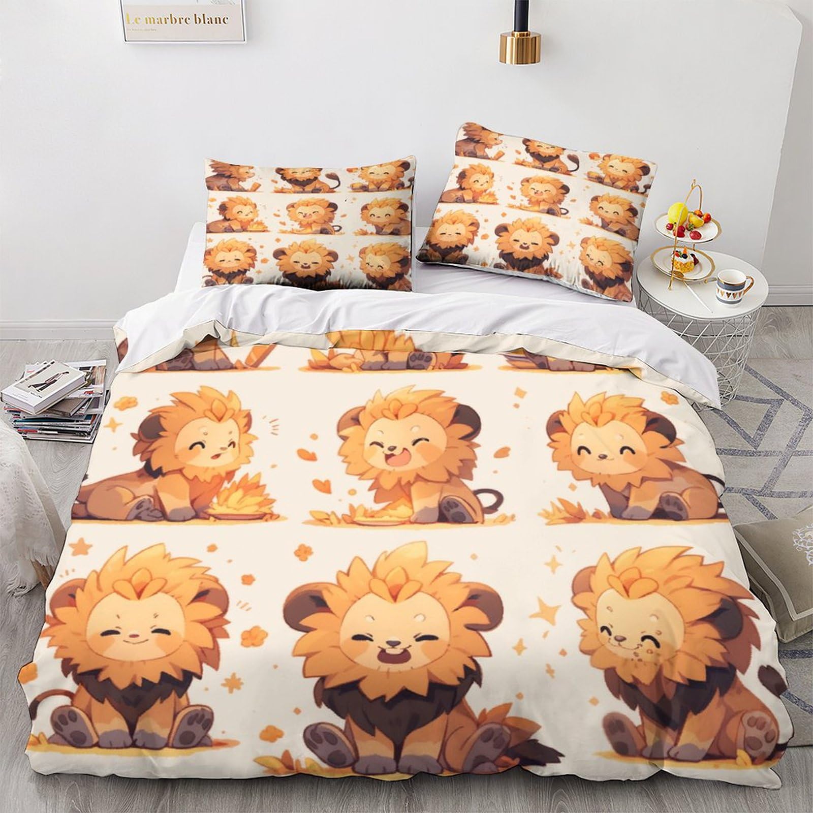 Housse de couette lion imprimé animal 3D avec taies d'oreiller literie microfibres lit double