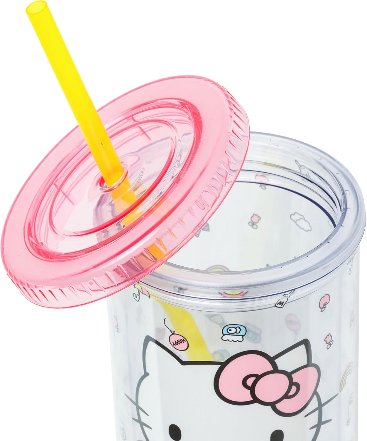 Silver Buffalo Sanrio Hello Kitty Plastic Tall Cold Cup with Lid and Straw, 20 Ounces