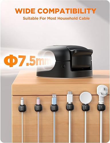 Miniatura 5 de Paquete de 6 organizadores de cables - Clips de gestión de cables con doble resorte y cierre de cierre, soporte de cable adhesivo para cargador de