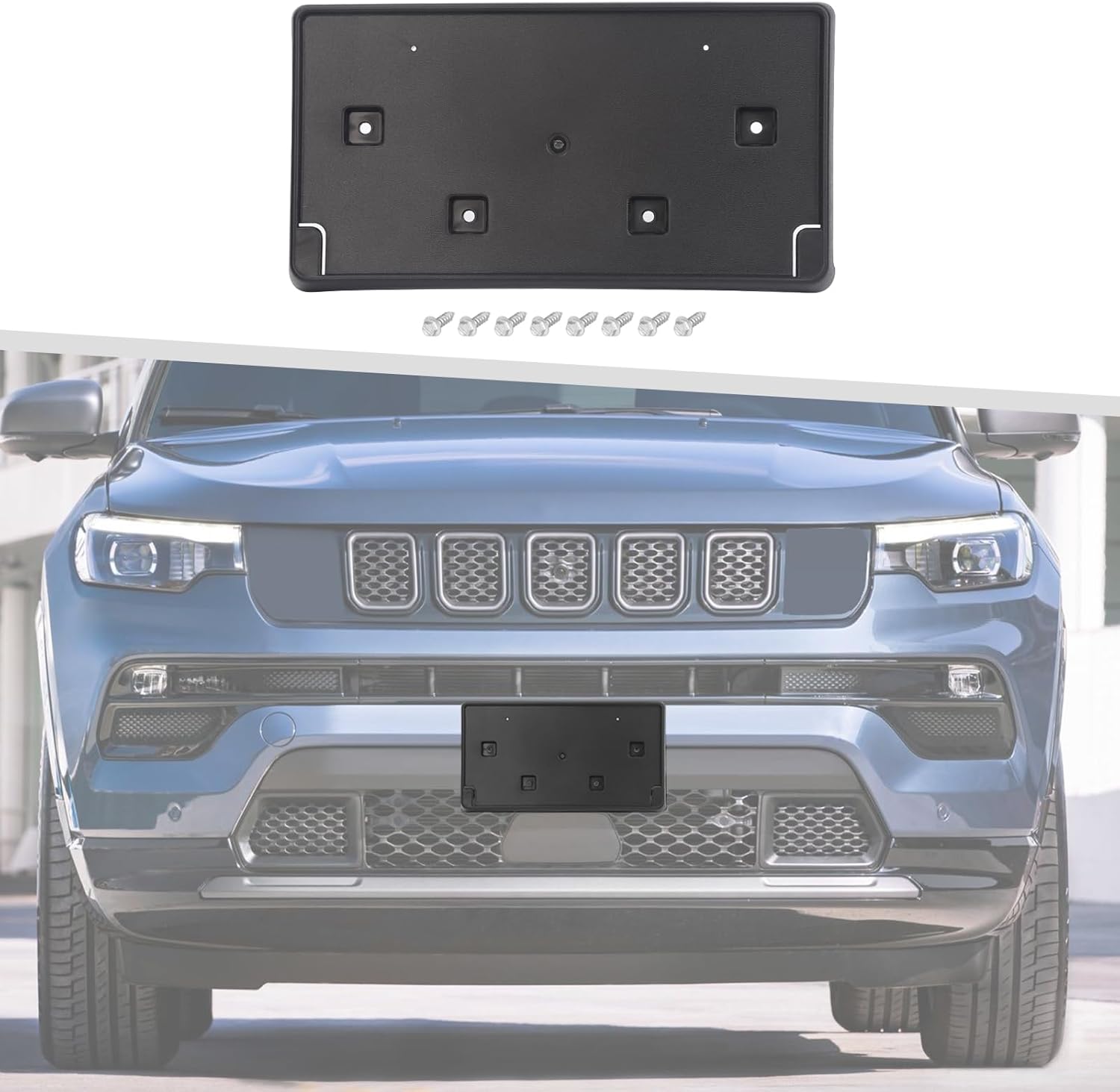 Jimen Fit for Jeep Compass 2017-2021, Front Tag Mount License Plate Frame Holder Bracket