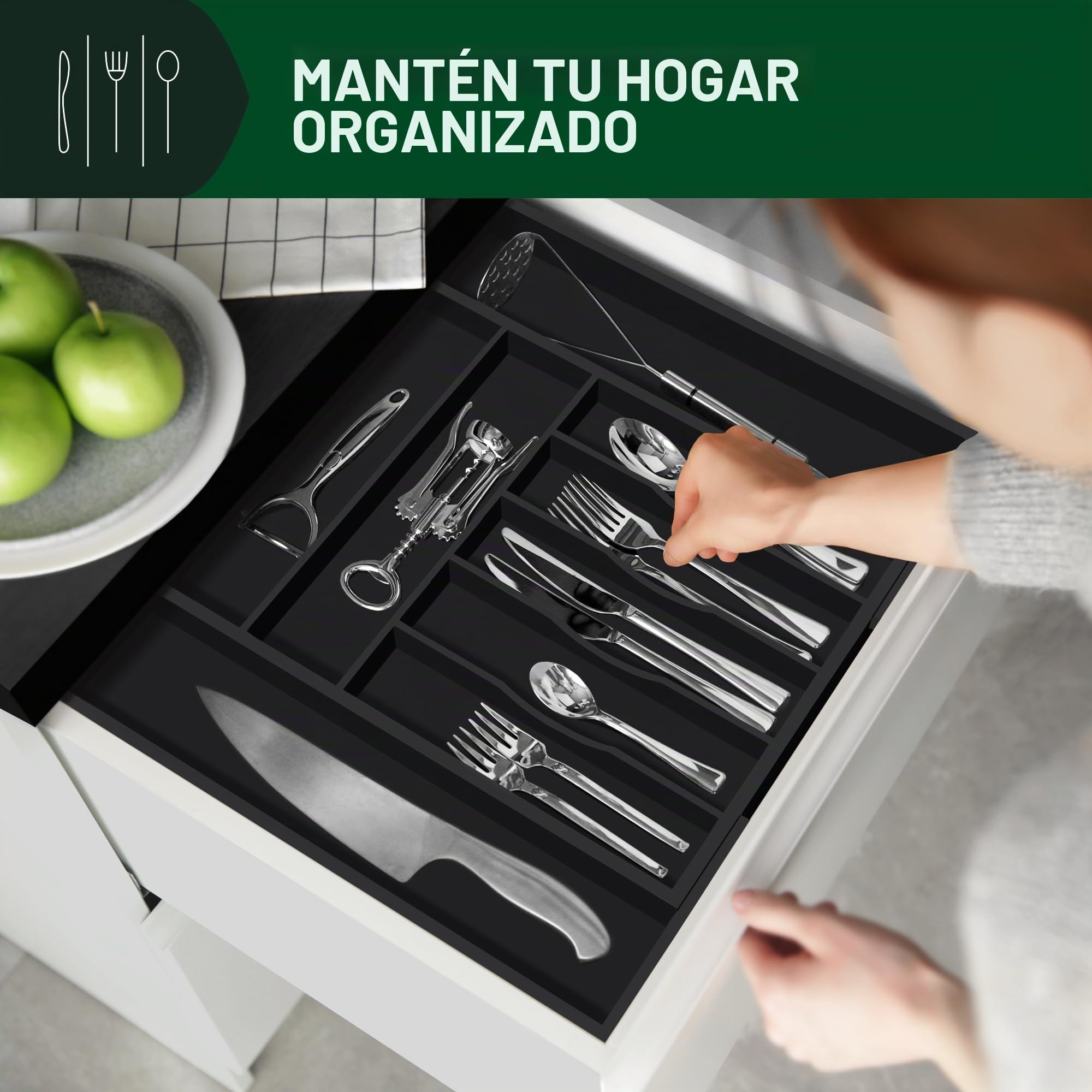 ROYAL CRAFT WOOD Organizador de cajones de cocina de bambú de lujo, organizador de cubiertos, soporte para utensilios y bandeja de cubiertos con separadores ranurados para cubiertos y utensilios de