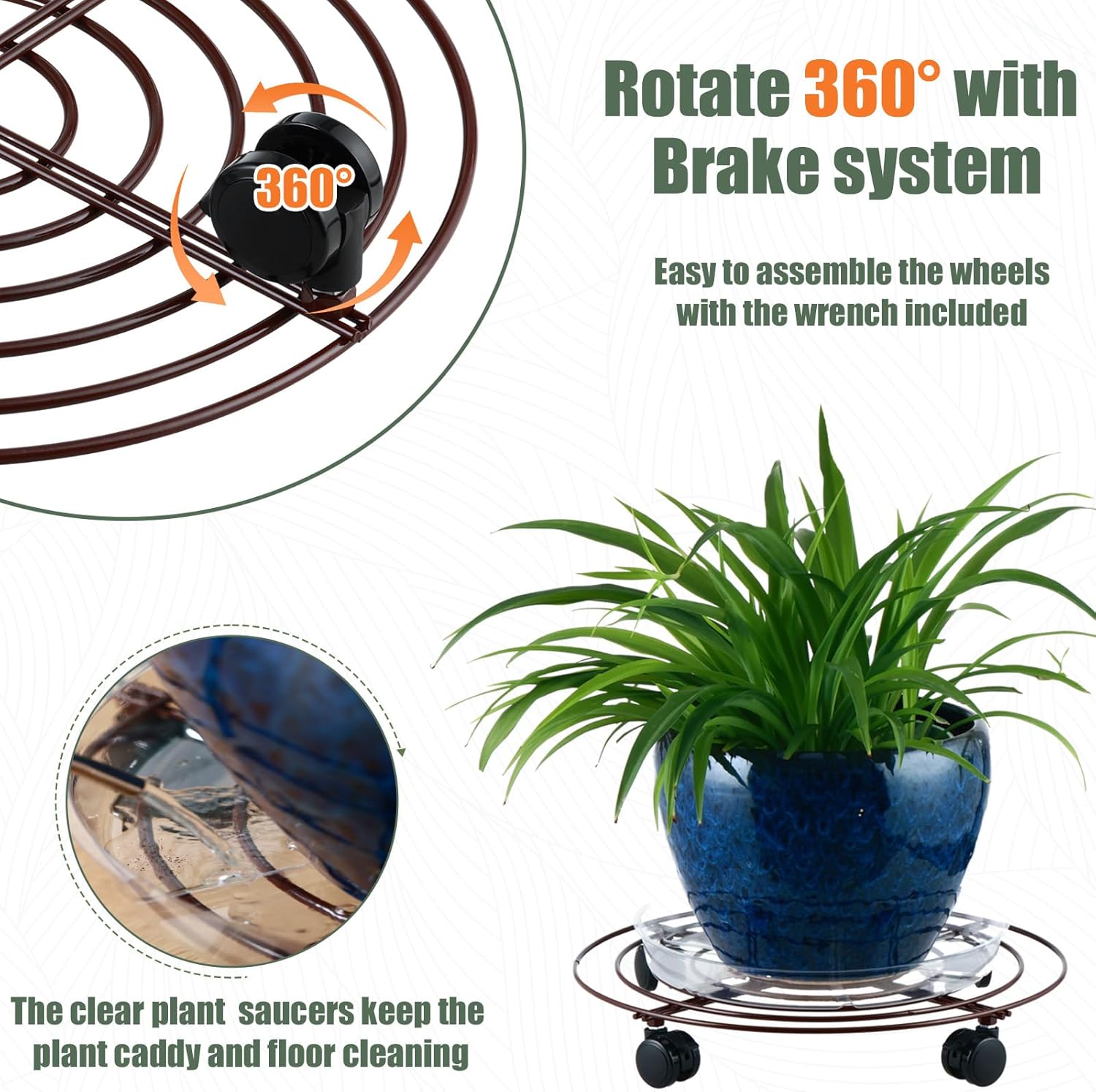 6 Packs 15.8 Inches Metal Plant Caddy with Wheels Extra-large Rolling Plant Stands Heavy-duty Wrought Iron Plant Roller Base Pot Movers Indoor Outdoor Plant Dolly Trolley Planter Tray Coaster