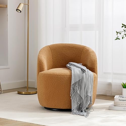 Miniatura 42 de KIVENJAJA Teddy Sherpa - Silla giratoria tapizada con brazo redondo moderno, giratorio de 360 grados, sillón individual pequeño para guardería, sala