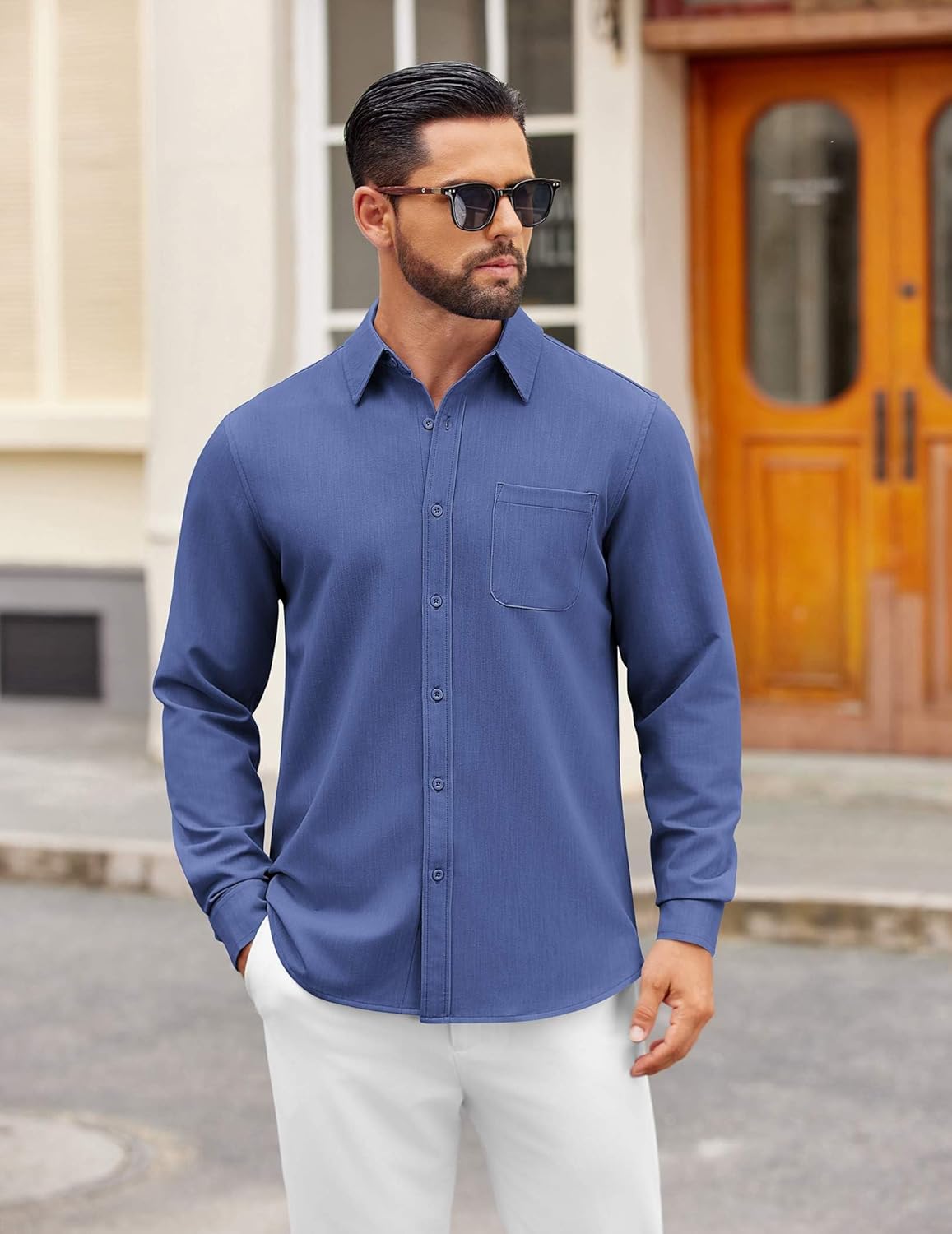 COOFANDY Men's Long Sleeve Button Down Denim Dress Shirt - Image 2