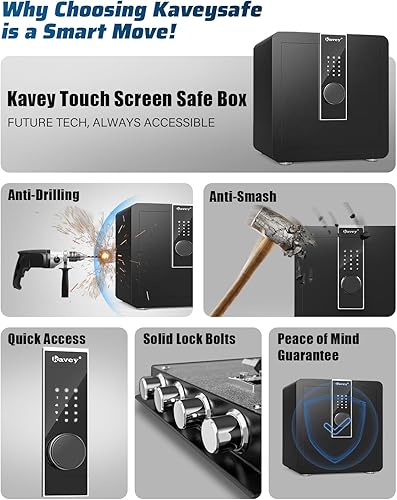 Miniatura 5 de Kavey Caja fuerte ignífuga de 2.6 Cub, caja fuerte para dinero con compartimento oculto y pantalla táctil LCD, caja fuerte grande con sistema de