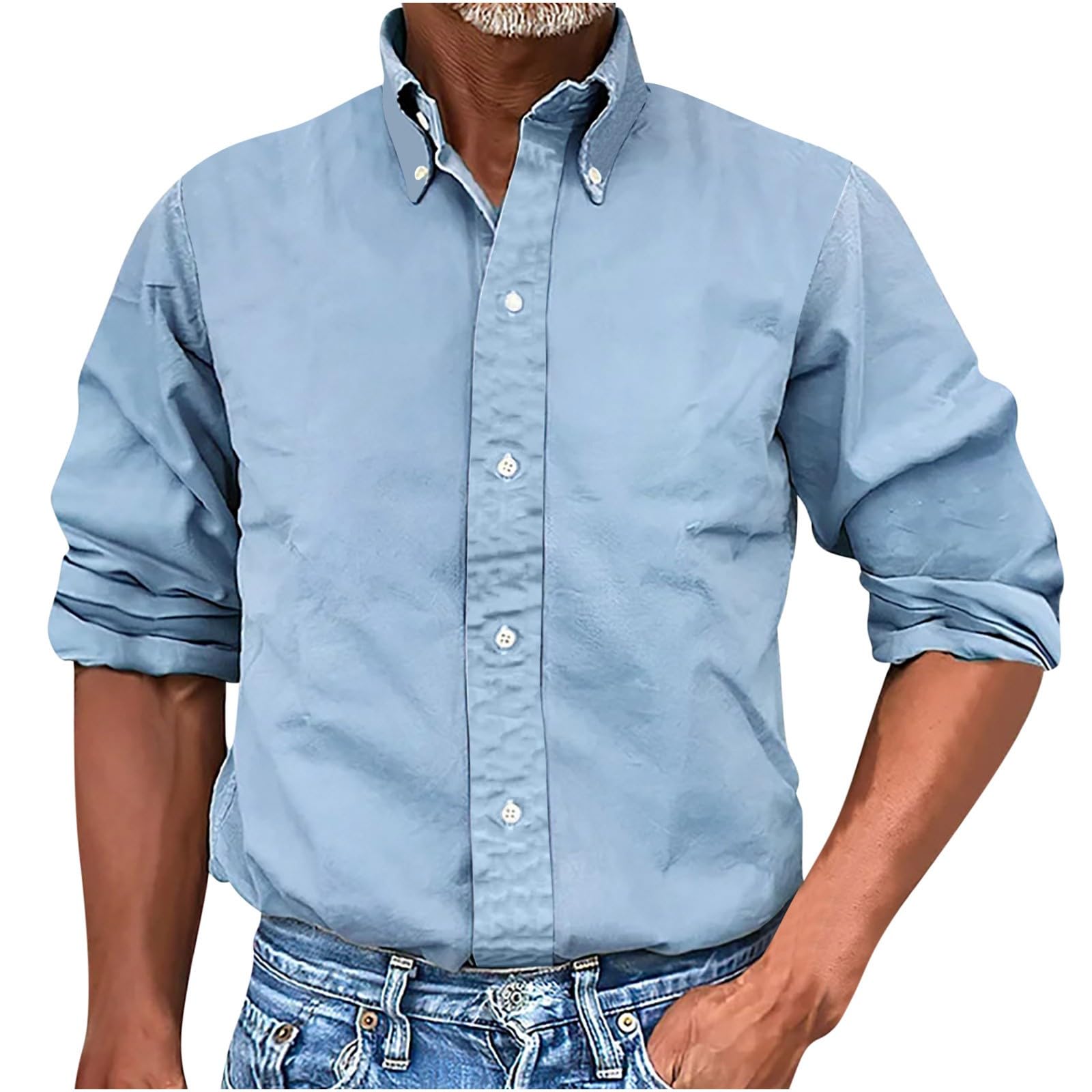 Mens Long Sleeve Dress Shirts Regular Slim Fit Tops Button Down Lapel Collar T-Shirts Business Casual Formal Shirts