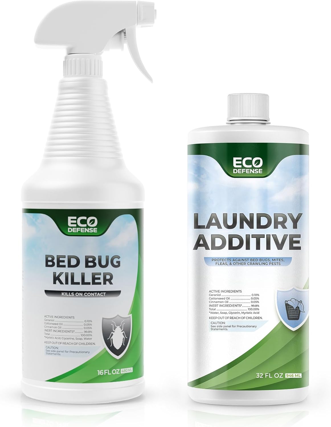 Eco Defense Bed Bug Killer Spray & Bed Bug Laundry Additive – Complete Natural Bed Bug Treatment Bundle – Plant-Based, Child & Pet Friendly Protection