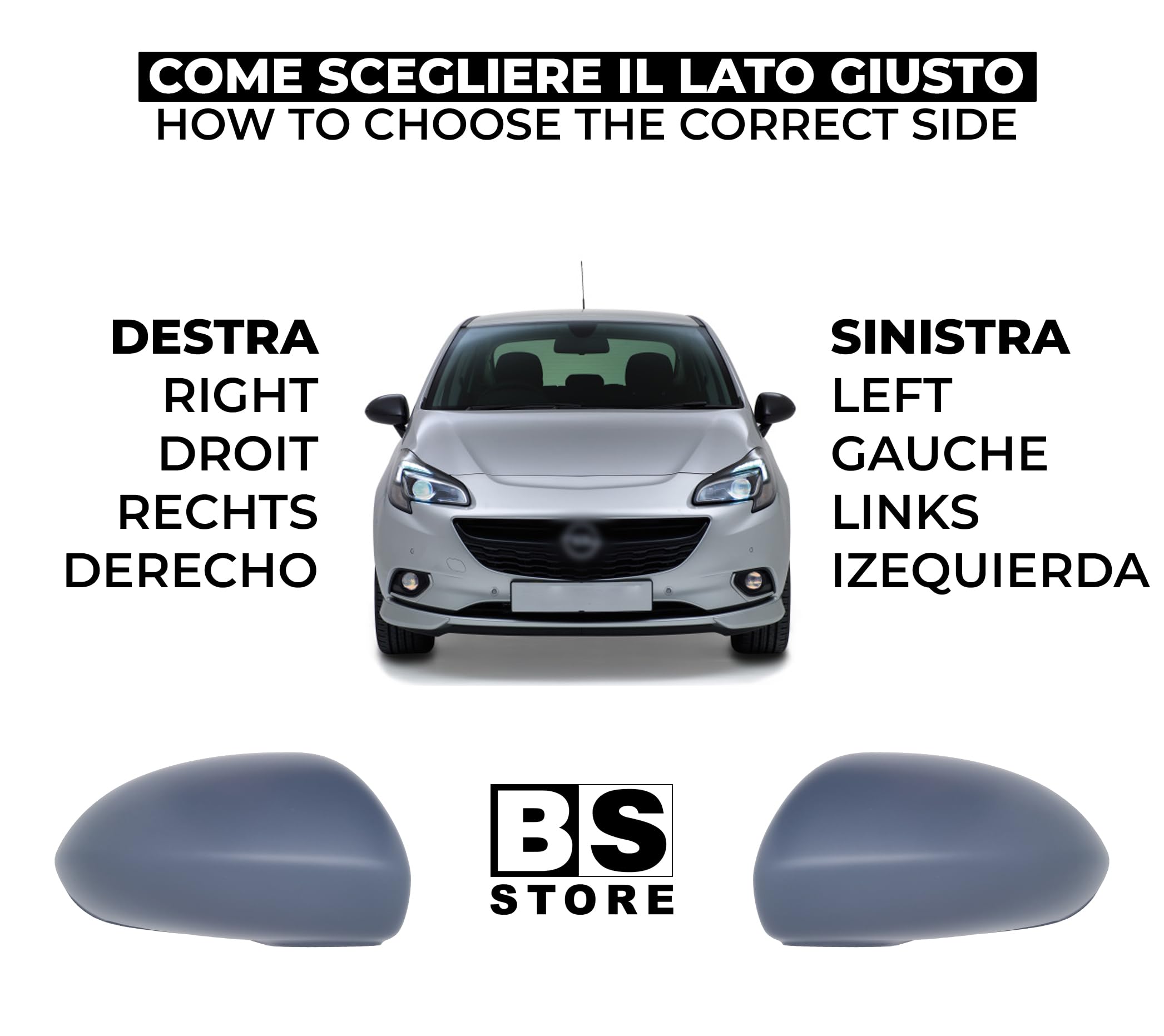 BSSTORE Calotta Specchietto Retrovisore da Verniciare con Primer per Corsa D, E (S07, X15) dal 2006 al 2019 (Destra - Lato Passeggero)