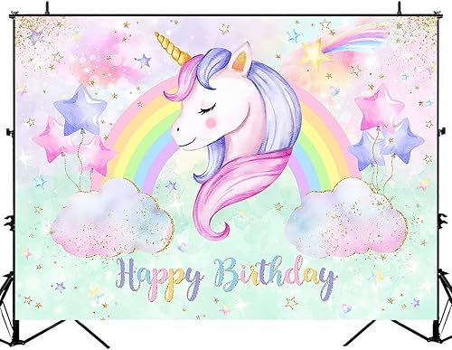 Miniatura 4 de Avezano Telón de fondo de cumpleaños de unicornio pastel arco iris nube purpurina estrellas unicornio decoraciones de cumpleaños de unicornio para