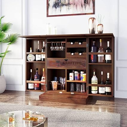 PRIYANKA HOME FURNITURE? Sheesham Solid Wooden Bar Cabinet Home with Storage || Home Bar Furniture || Bar Units for Home || Bar Cabinet for Living Room || Brown Finish