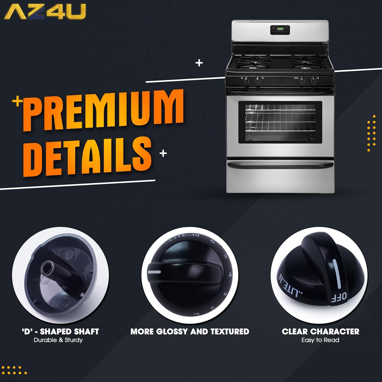 4 Pack 316220009 Gas Range Burner Knob Replaces 1379610 AP4322122 AH1991531 PS1991531 Top Burner Stove Knob for Frigidaire Range Gas Stove
