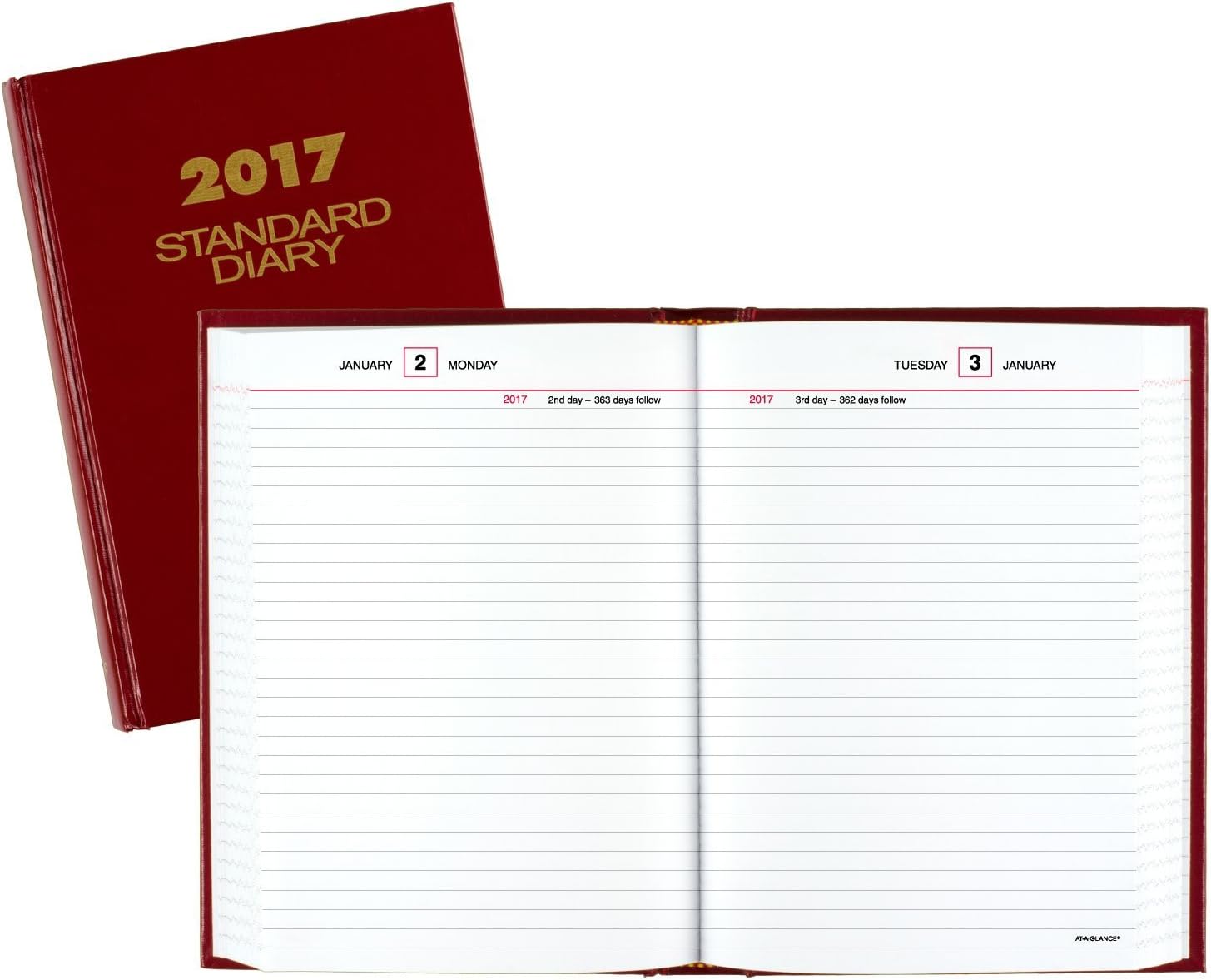 AT-A-GLANCE 2017 Standard Diary Daily Diary, 5 3/4 x 8 1/4 Inches, Red ( SD38913-17)