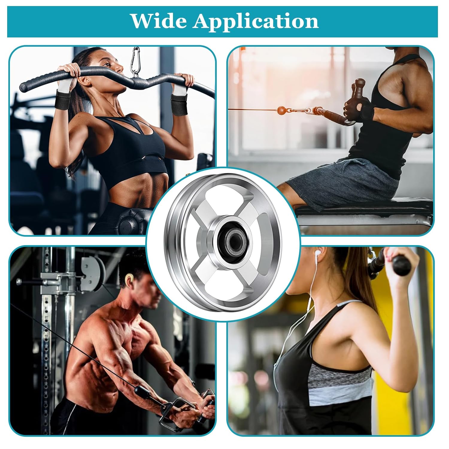 OwnMy 6PCS 95mm Aluminium Alloy Pulley Wheels Pulley System for Home Gym Exercise Machines Sports Fitness Equipments, Universal Bearing Pulley Wheels for Cable Machines Garage Doors, Silver