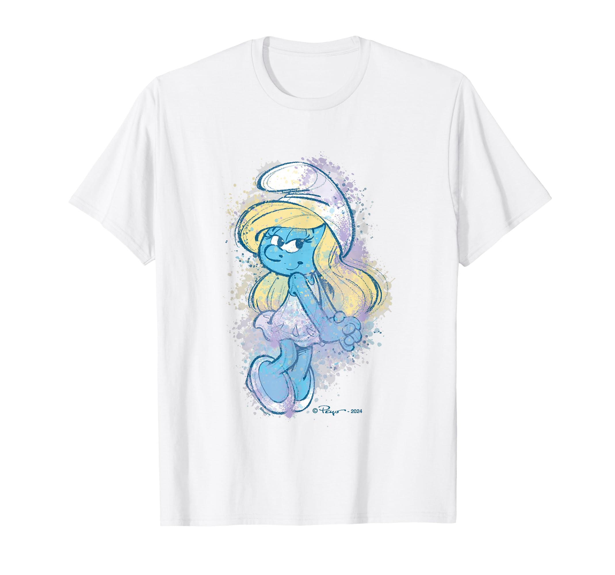 The Smurfs Cute Smurfette Watercolor Portrait Distressed T-Shirt