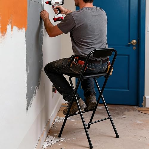 Miniatura 4 de Taburete de bar plegable con respaldo, 1 taburete plegable alto, taburete plegable portátil para adultos, asiento de altura de mostrador, asiento