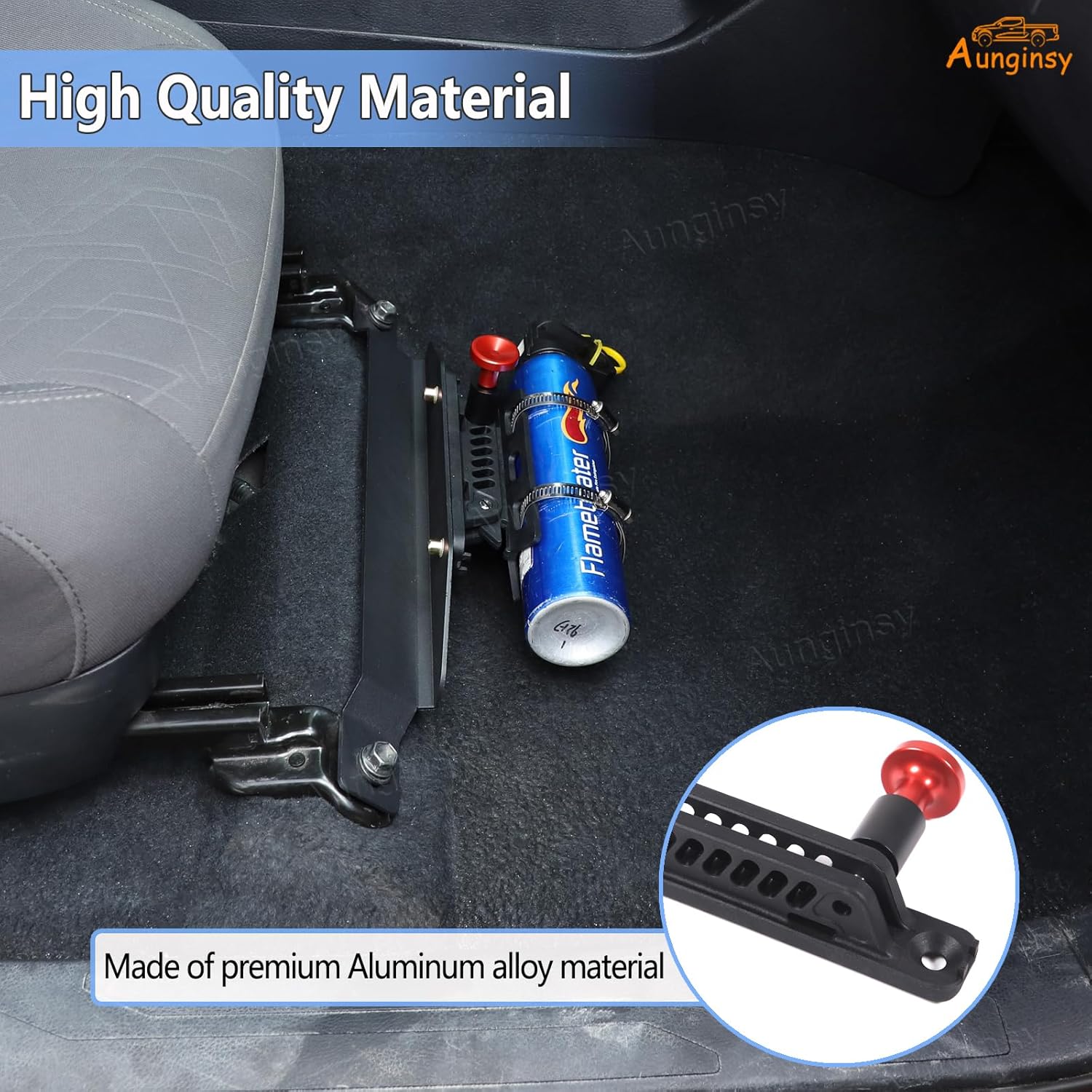 Car Co-Pilot Under Seat Quick Release Roll Bar Fire Extinguisher Mount Bracket Compatible with Toyota Tacoma 2016-2023, Adjustable 2 Clamps Fire Extinguisher Bottle Tie Holder Billet Accessories