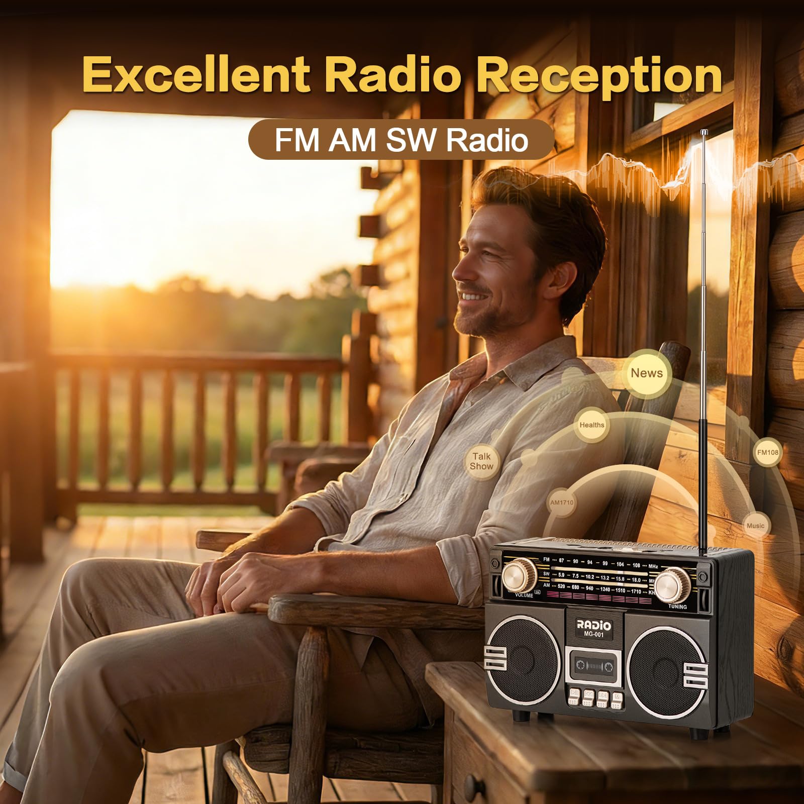 Tendak Retro Radio AM/FM/SW, Nostalgie Radio mit 1200mAh Akku, Kofferradio mit 6.0 Bluetooth, Küchenradio Unterstützt USB/TF/AUX Funktion, großem 5-W-Lautsprecher