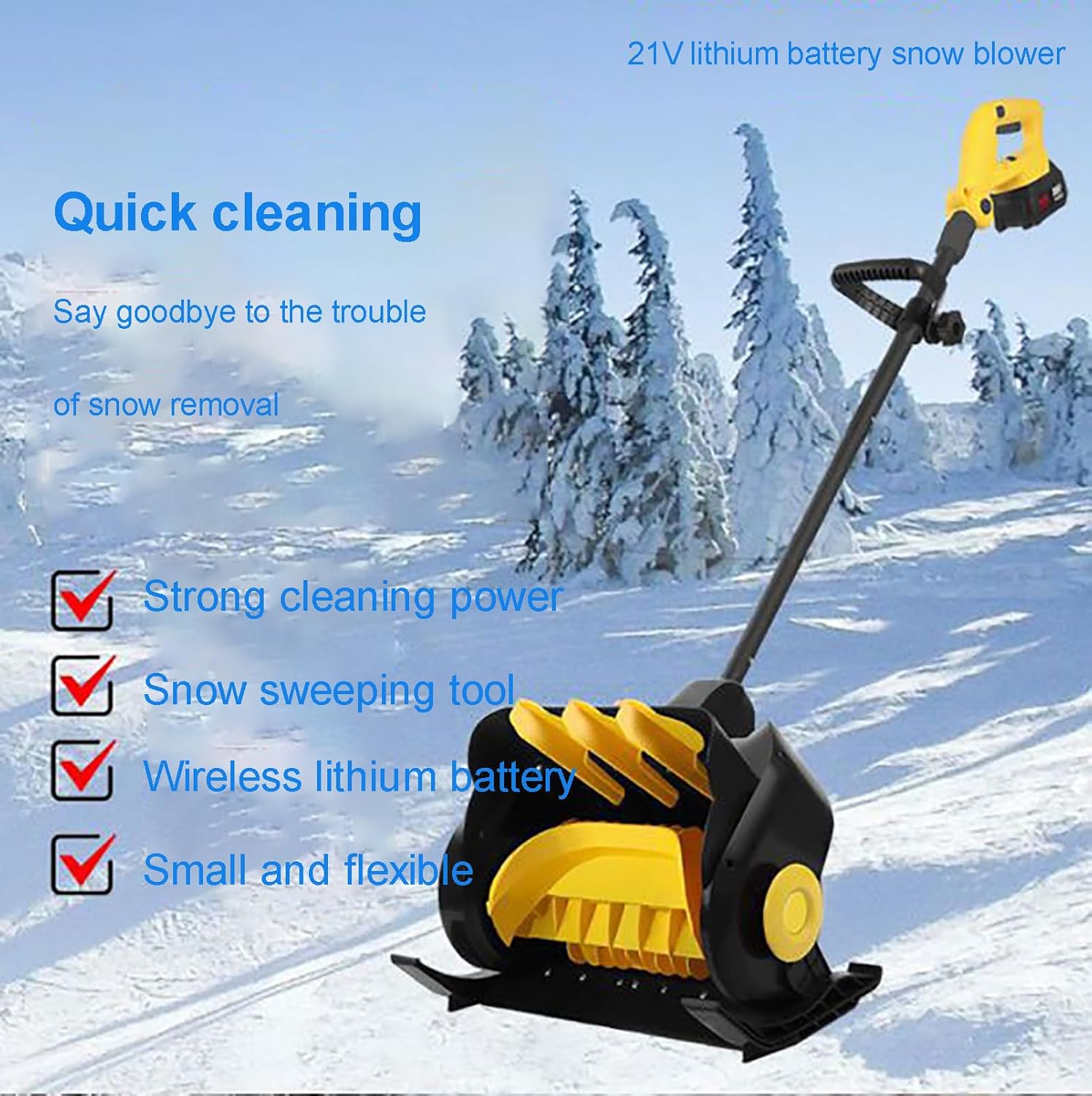 21V Snow Blower Cordless, Battery Powered Snow Blower with Brushless Motor, Adjustable Direction, Large Capacity, Battery and Charger Included