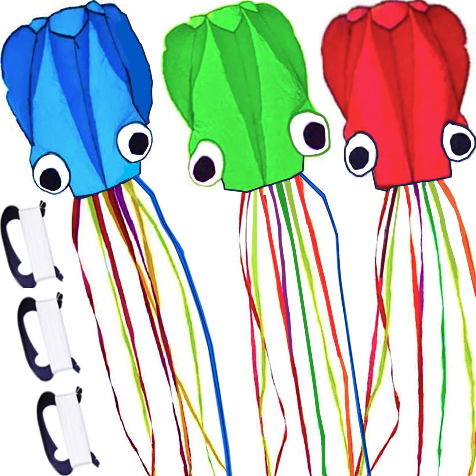 3 Pack Octopus Kite With Long Tail Easy To Fly（Red+blue+green）