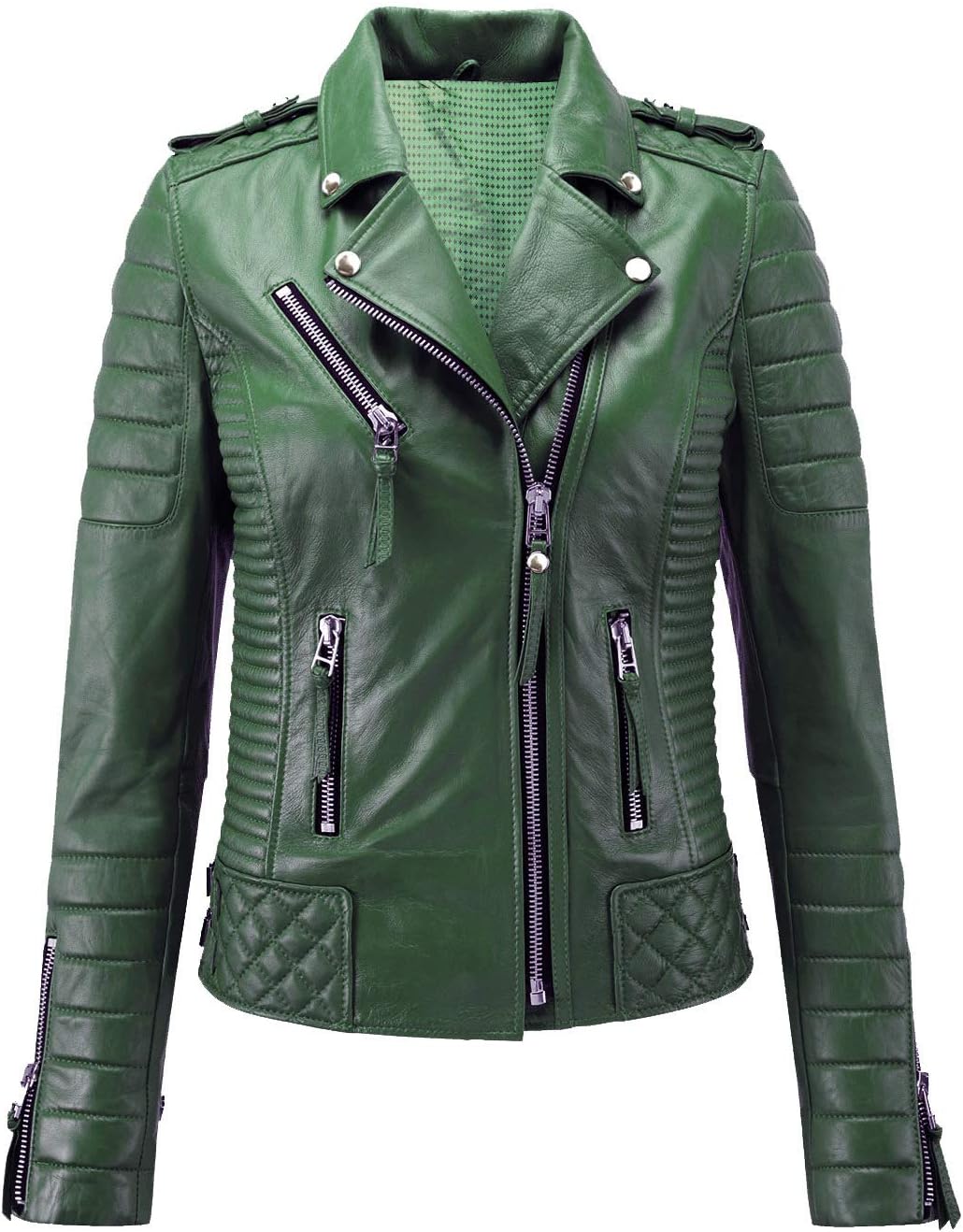KAINAT Womens Lambskin Leather Stylish Motorbiker Bomber Jacket Handmade Product 04