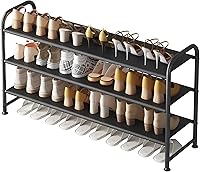INGIORDAR 3-Tier Wide Metal Shoe Rack Organizer - Holds 18 Pairs, Adjustable for Boots, Black Shelf for Closet Entryway