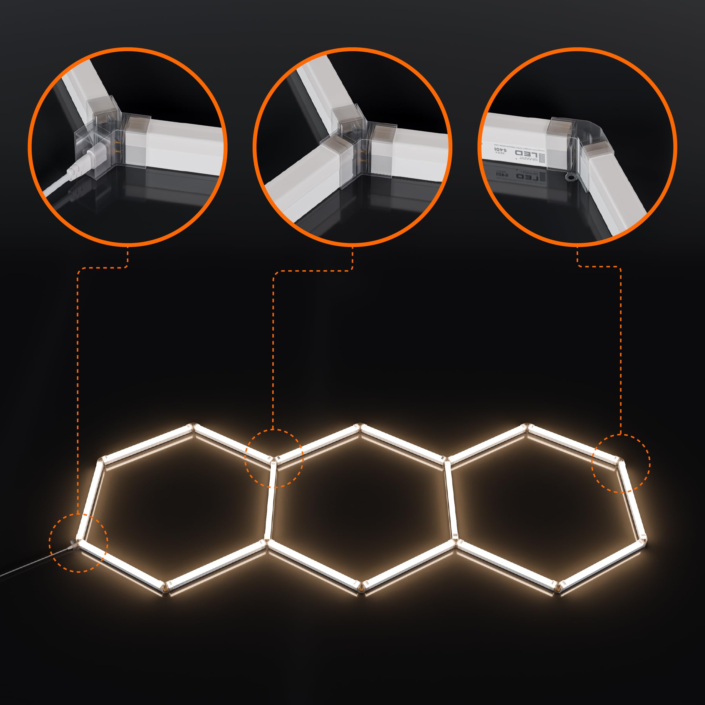 Hexagon LED Deckenlampe 248x97 cm – 16er Set Werkstattbeleuchtung 128W 14720lm – 4000K neutrale Farbe – IP54 flimmerfrei – LED Garagenbeleuchtung, Tattoo, Detailing, (248 x 97CM, neutrale Farbe)