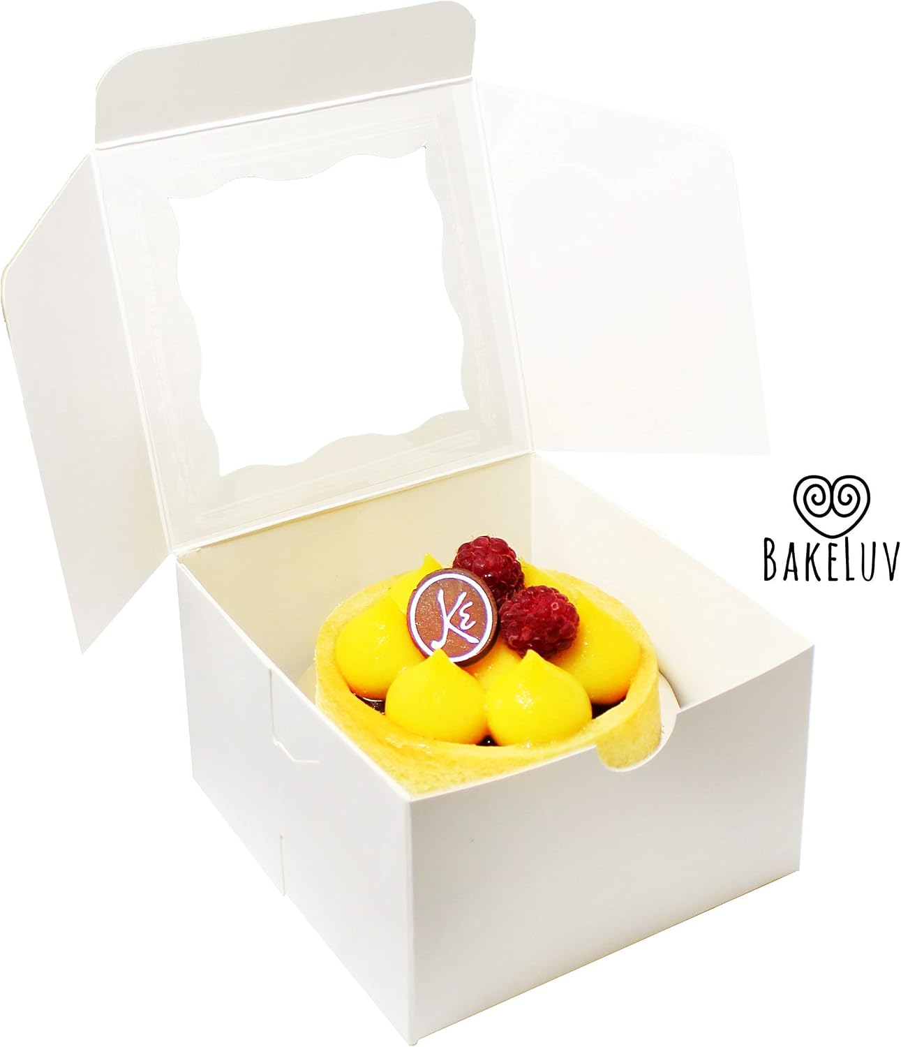 BAKELUV 4X4X2.5” White Mini Cake Boxes with Window | 12 Pack | Small Bakery Boxes with Window, Small Pastry Boxes, Baking Boxes, Small Cookie Boxes, Donut Boxes Individual, Bakery Take Out Containers …