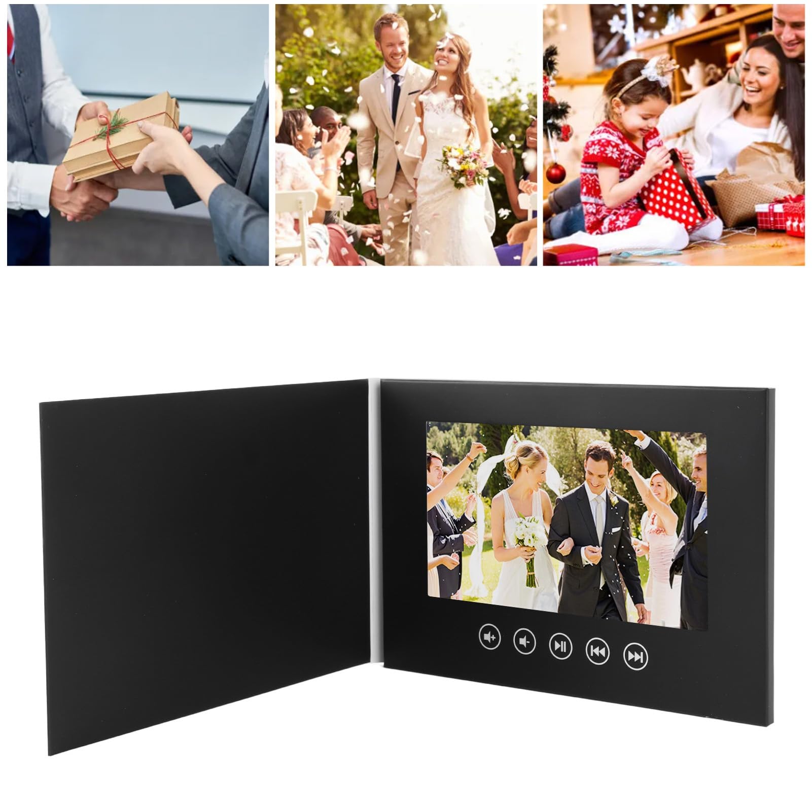 Tarjeta de Felicitación de Vídeo Electrónica, Folleto de Vídeo LCD, Tarjeta Personalizable con Reproducción HD 720P y Altavoz Integrado para Regalo de Cumpleaños de Aniversario de Boda de