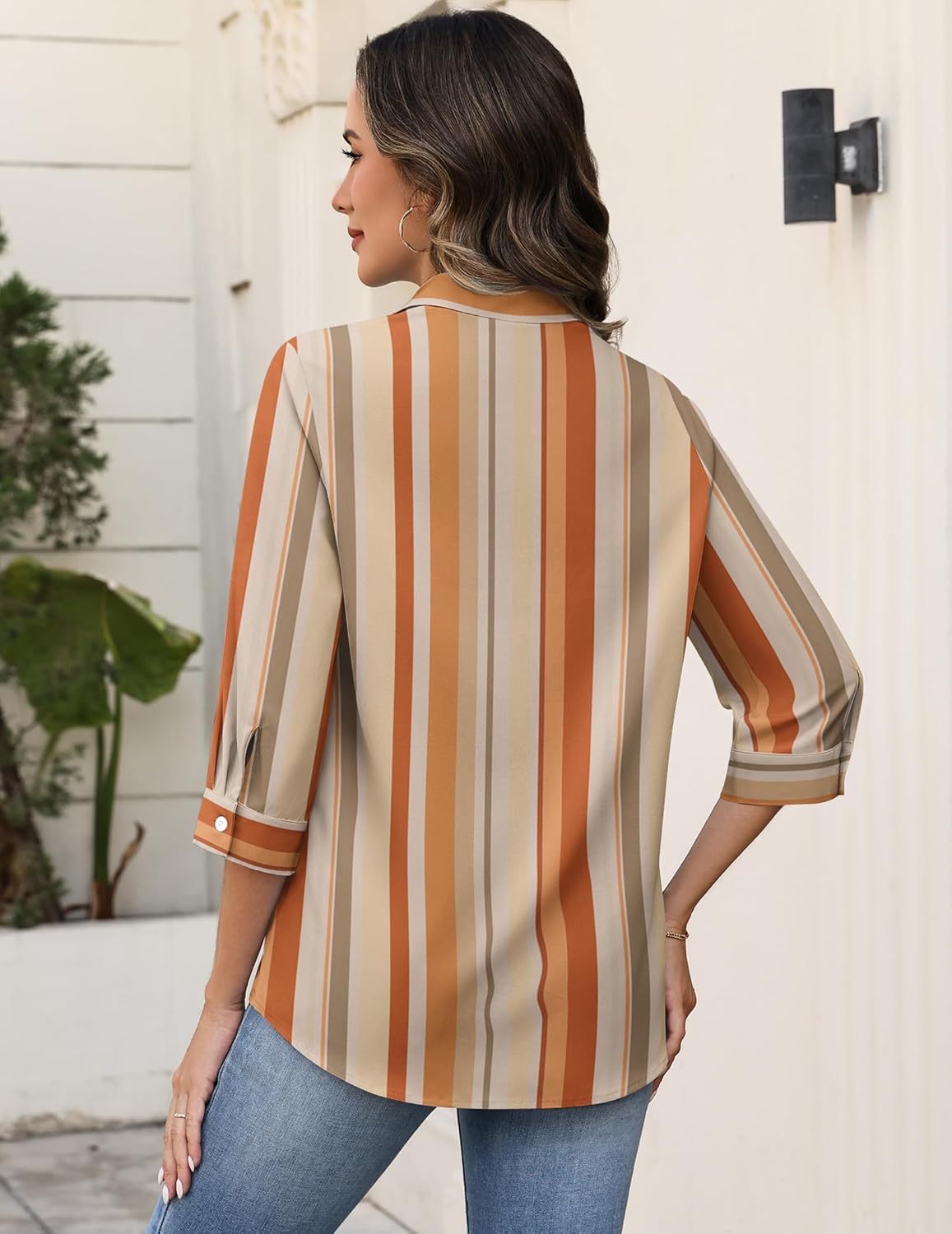 Zeagoo Button Down Shirts for Women 3/4 Sleeve Tops V Neck Collared Blouses Business Casual Outfits S-2XL - Image 5