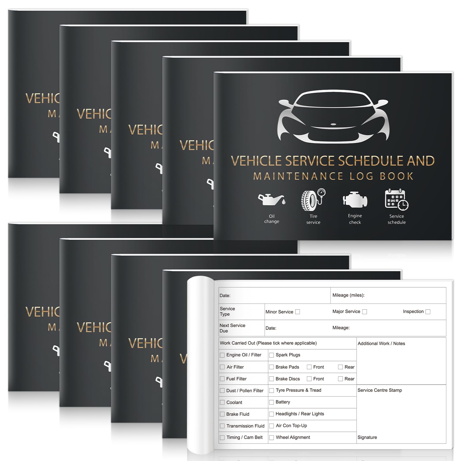 10 Pack Vehicle Service Schedule and Maintenance Log Book A5