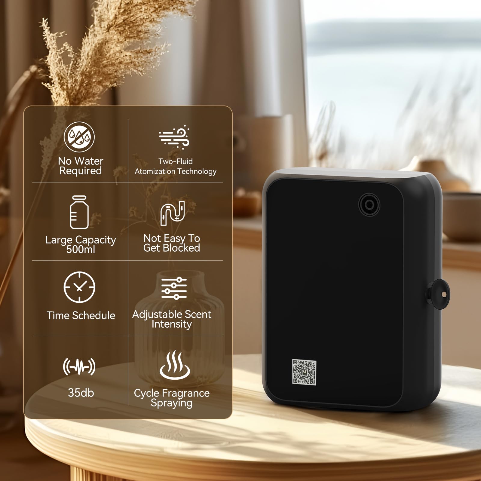 Difusor inteligente de aceites esenciales con Bluetooth, máquina de aroma sin agua para el hogar, oficina, hotel y habitación grande, función de temporizador y funcionamiento silencioso, color negro