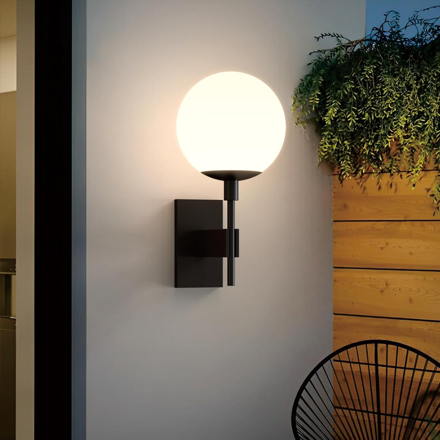 Hyunbae Outdoor Wall Sconce, 18.1" Large Size Wall Light, Exterior Light Fixtures Wall Mount for House, Globe Glass Front Porch Lights, Waterproof Outside Lighting Sconce Lamp with E26 Base