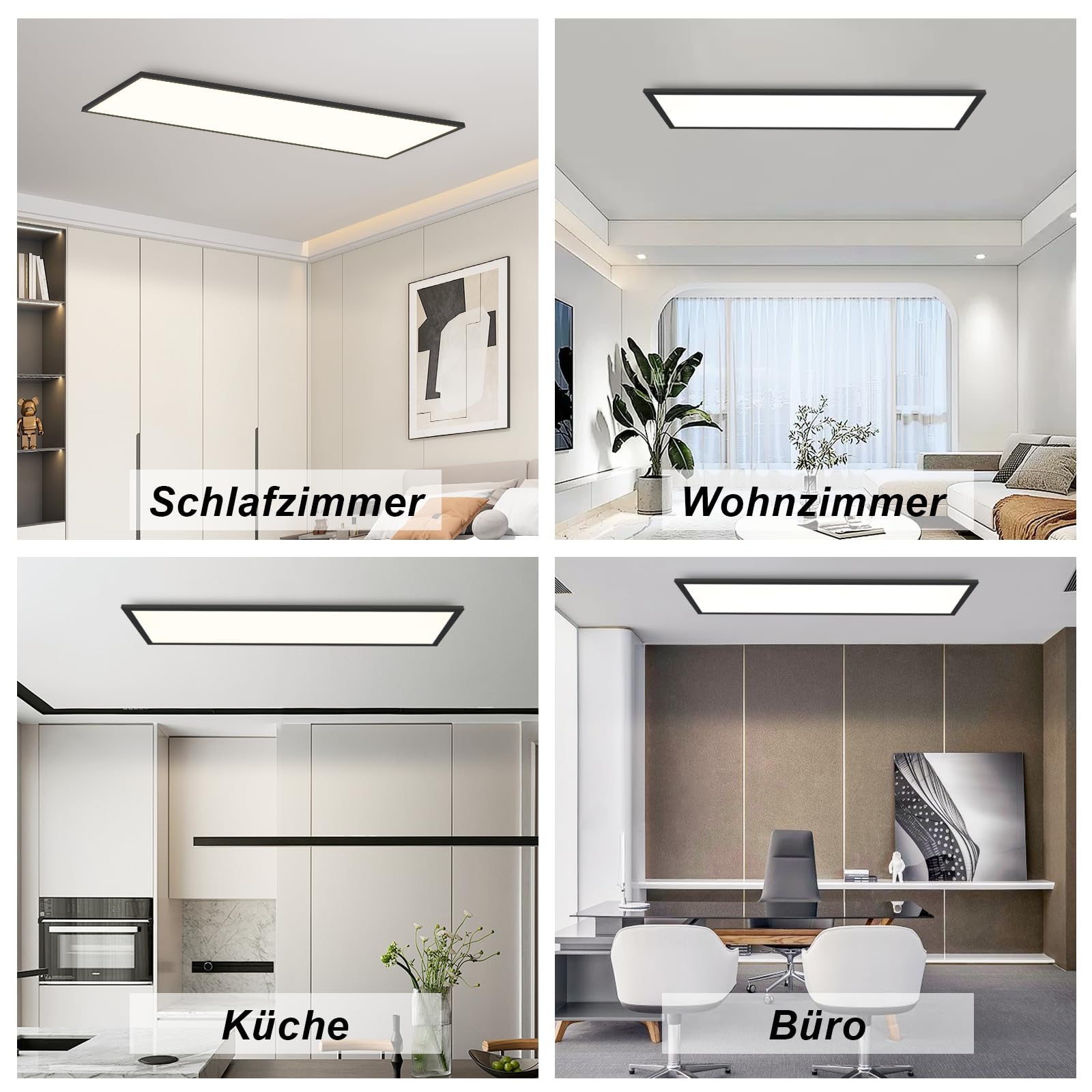 CBJKTX Panel LED Negro Lámpara de Techo Regulable - 120x30CM Lámpara de | Techo Oficina Plana con Control Remoto Lámpara de Salón 48W Lámpara de Cocina Panel de Techo para Cocina Dormitorio Pasillo