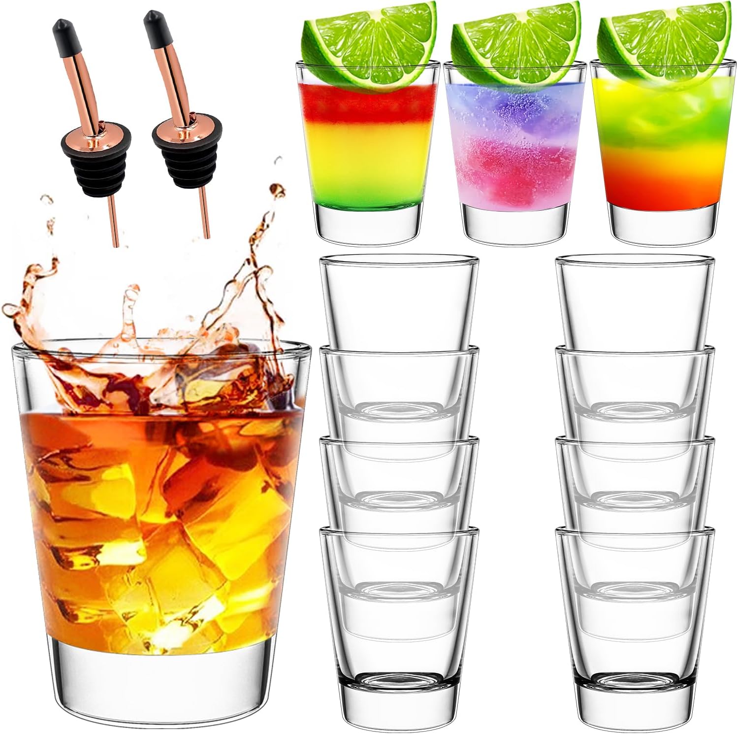 SuproBarware Shot Glasses Set of 12, Clear Small Shot Glass for Whiskey Tequila Vodka, 2 oz/ 60 ml Mini Glassware Cups With Heavy Base - Stackable