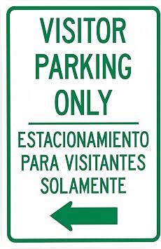 Visitor Parking Only Left Arrow Bilingual Sign 8"x12" - Security Metal Wall Decor for Business Office Yard Street Road Home