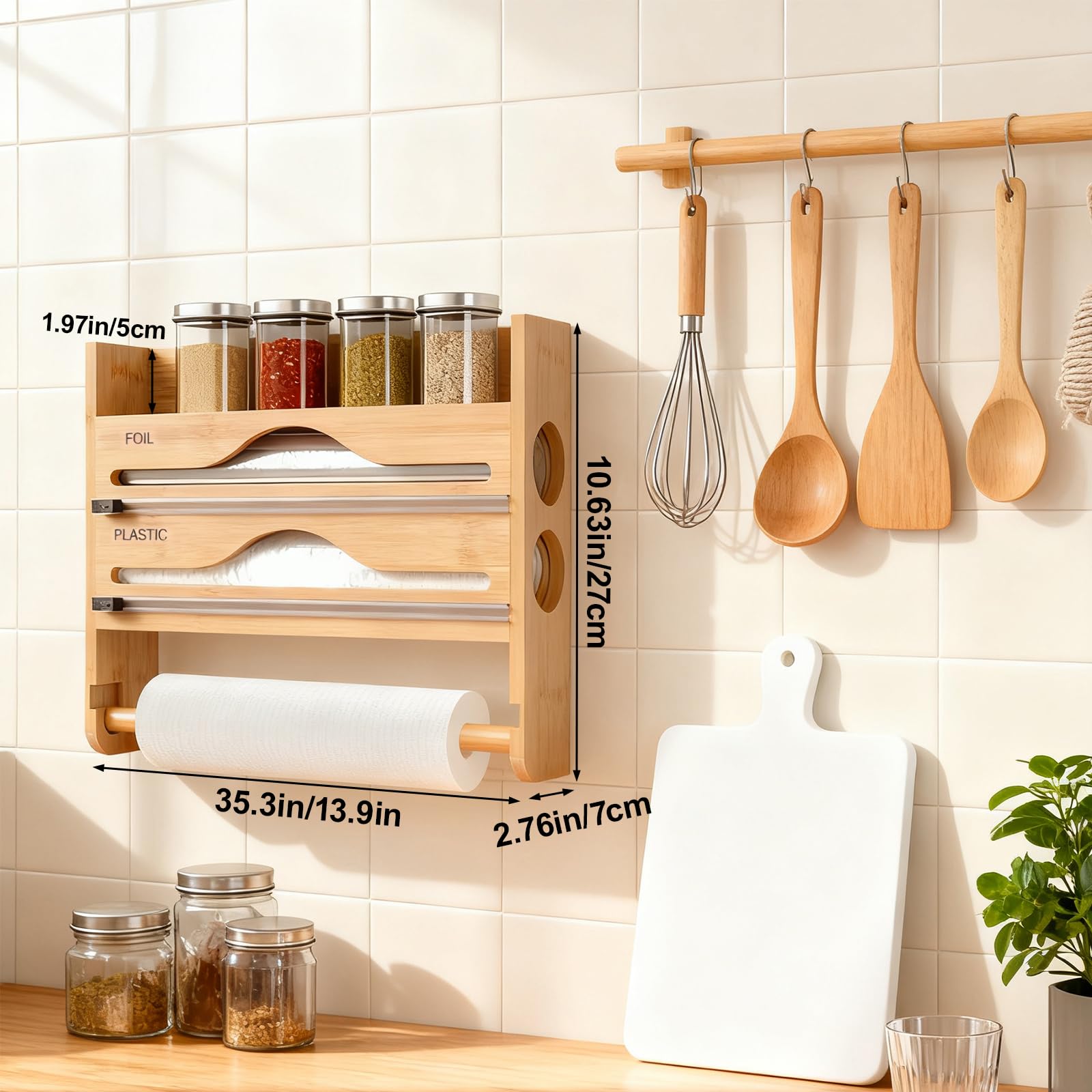 Distributeur de Film et Support en Aluminium avec Cutter,dérouleur et Coupe-Film Alimentaire 4 en 1,Distributeur de Film Alimentaire,Distributeur de Film Alimentaire pour Cuisine