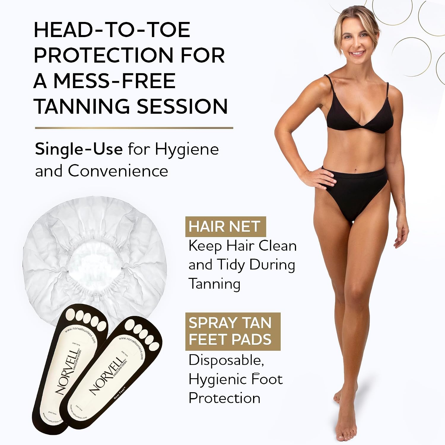 Norvell Spray Tan Accessory Set – Tanning Essentials Single-Use Kits with Spray Tan Feet Pads, Hair Nets, Nose Filters, Eye Protectors & Blending Cream – (10 Single-Use Items)