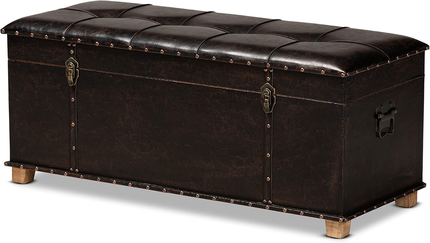 Baxton Studio Janna Rustic Transitional Dark Brown Faux Leather Upholstered and Oak Brown Finished Wood Storage Ottoman