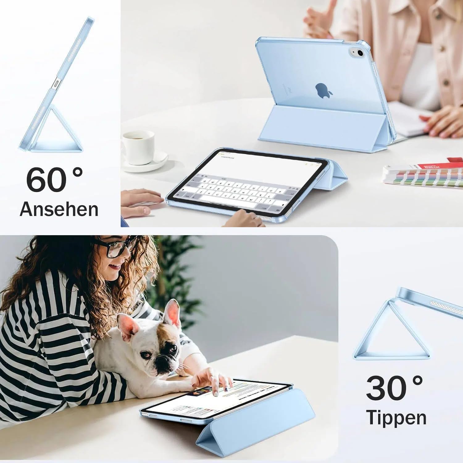 Custodia Per IPad 11” A16 2025 E IPad 10a Gen 2022 – Supporto A Tre Ante, Chiusura Automatica, Colore Azzurro - 2