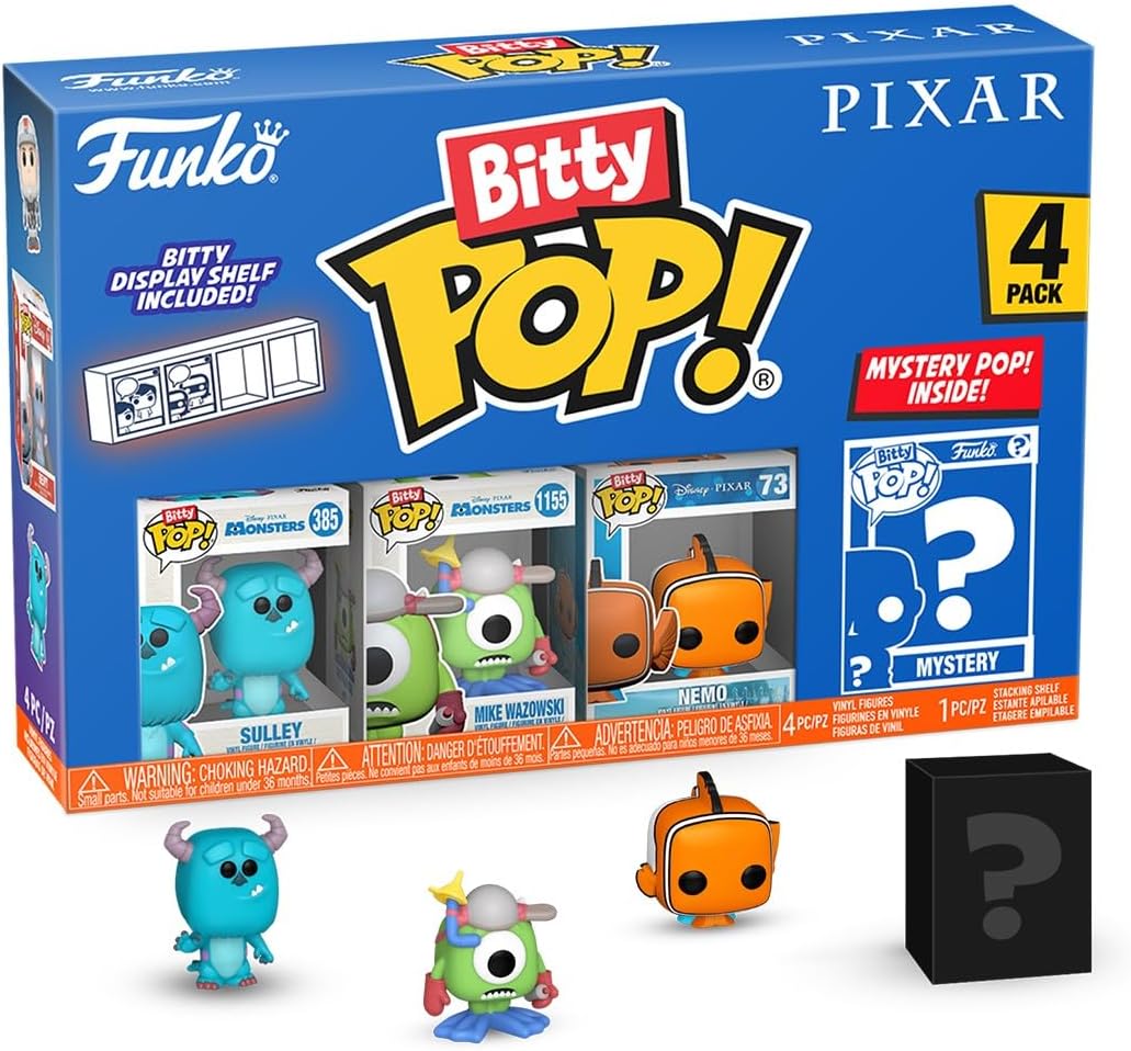 Funko Bitty POP Pixar - 4 Pack - Mike Wazowski, and a Mystery Bitty POP Figure and A Surprise Mystery Mini Figure - 0.9 Inch (2.2 Cm) - Pixar Collection Collectable - Gift Idea - Cake Topper