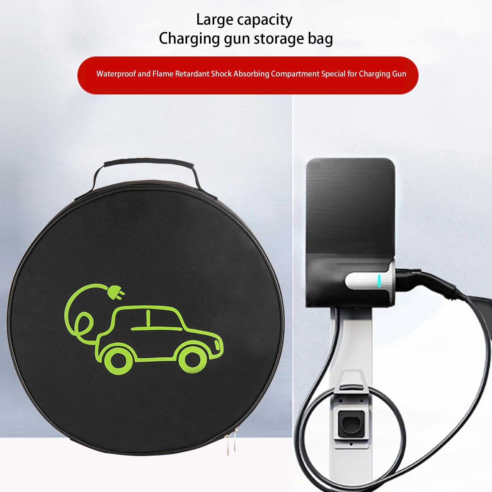 Sac De Rangement Pour Câble De Charge EV - Organisateur Robuste En Tissu Oxford 36x8cm Noir Mat