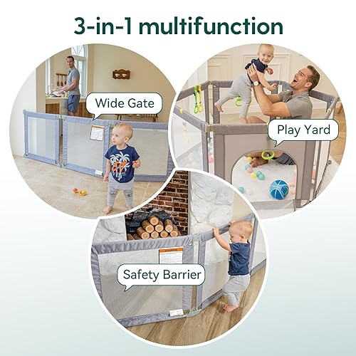 Miniatura 6 de Babelio Corralito plegable para bebés, forma y área ajustables, corralito para bebés y niños pequeños con puerta con cremallera, valla portátil para