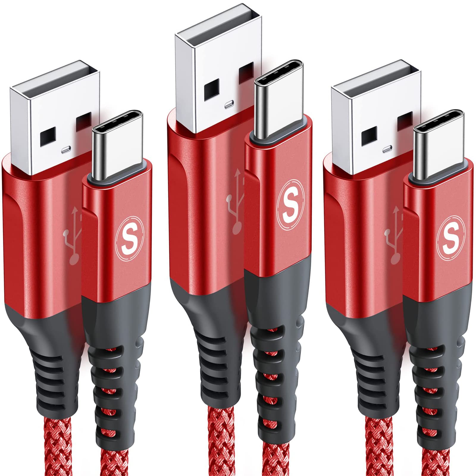 Cavo USB C [3-Pezzi,1m2m3m] Cavo Tipo C di Ricarica Rapida per i phone 15 Plus Pro Max,Samsung Galaxy S23/S22/S21,Sony,Xiaomi,Hua wei,Google Pixel e altri dispositivi Android USB-C-rosso