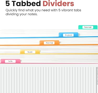 Taja Spiral Notebooks for Work 5 Subject Notebook with Removable Dividers