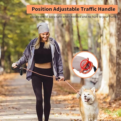 Miniatura 2 de NESTROAD Correa resistente para perro con 2 asas acolchadas, correa de cuerda de alta reflexión con soporte para bolsa de excrementos para perros
