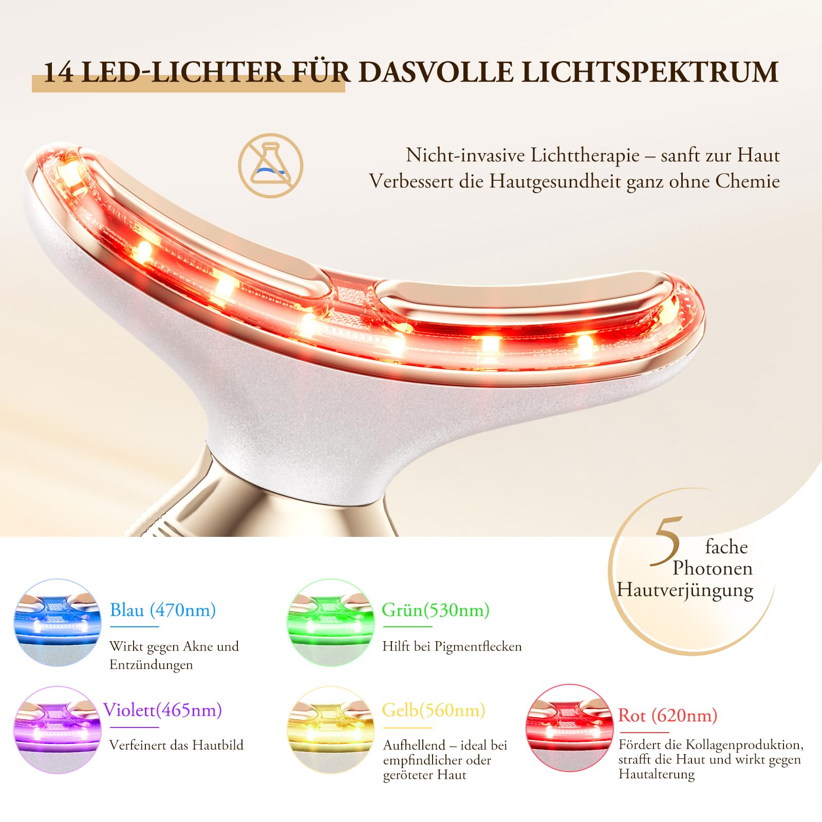 24K Gold Gesichtsmassagegerät – ANLAN 5-in-1 EMS Gua Sha Gerät mit 5-farbiger Lichttherapie, 42 ± 3 °C Wärmefunktion, Ionen-Einführung & Vibration (3-stufig einstellbar), Typ-C, 120 Min. Laufzeit