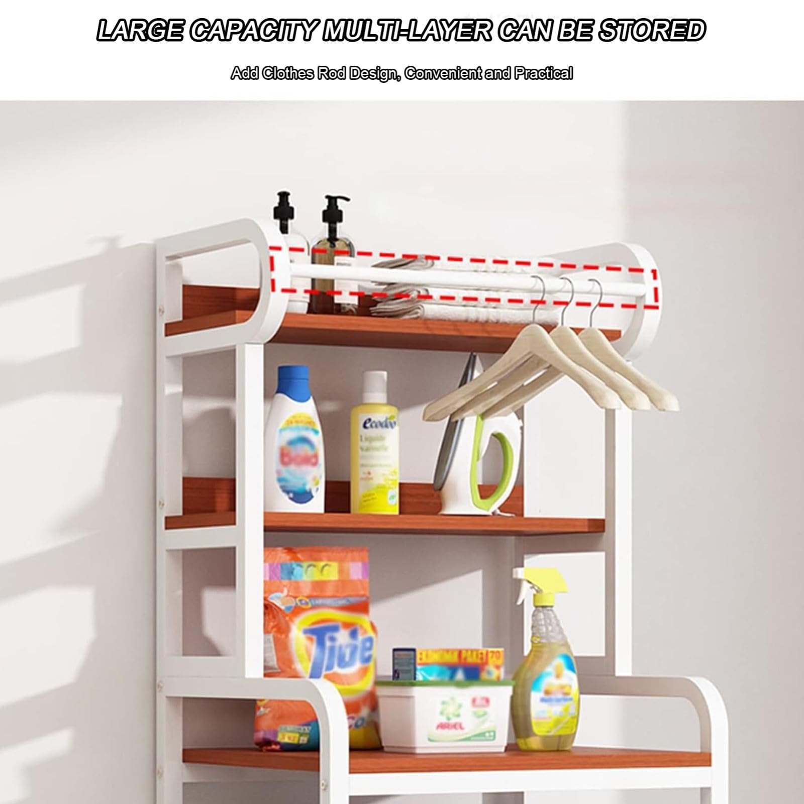 Scaffale da bagno multifunzionale a 2 ripiani, salvaspazio sopra la lavatrice, 68 x 60 x 162 cm, ideale per servizi igienici e lavanderie, ed elegante
