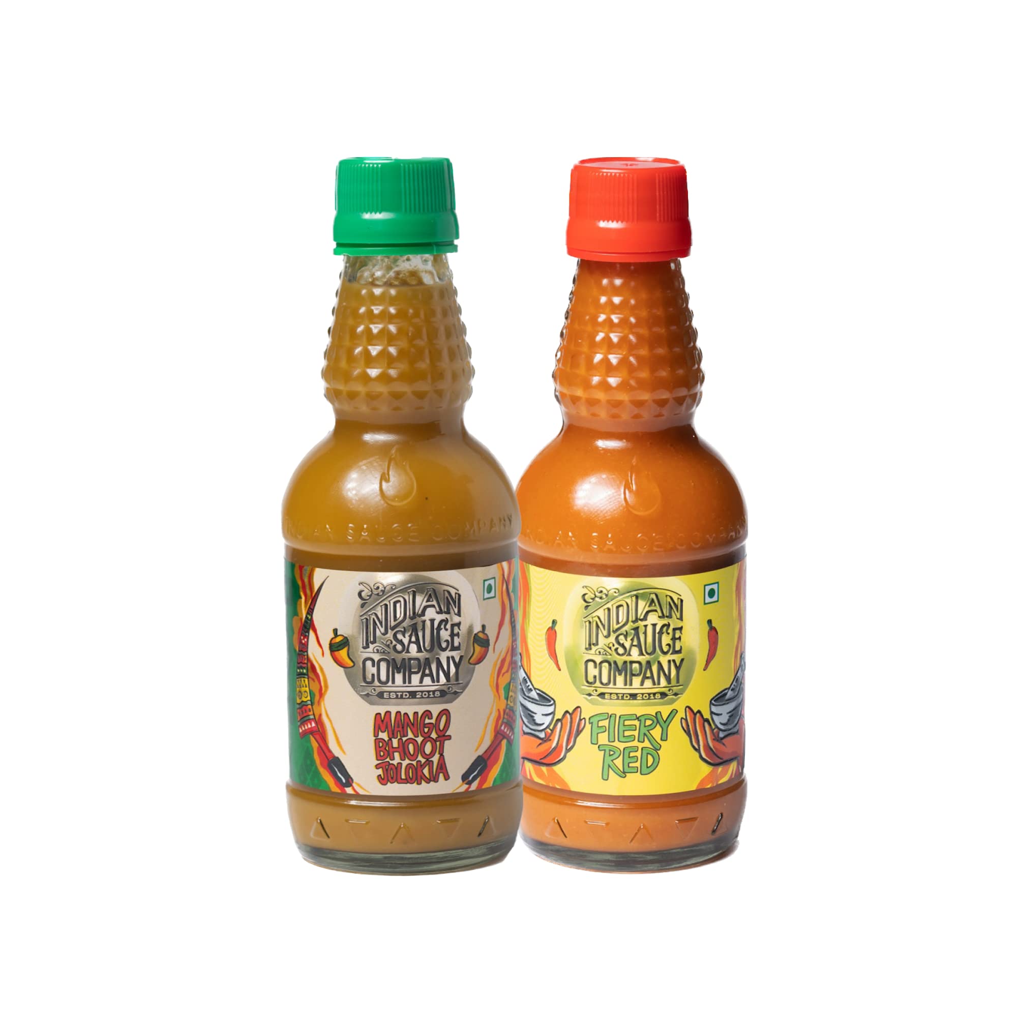 Indian Sauce Company Chilli Sauce Combo Pack | Fiery Red Hot Sauce 180 ml | Mango Bhoot Jolokia Hot Sauce 180 ml | Perfect Blend Of Flavour And Taste | No Artificial Colours | Made In India