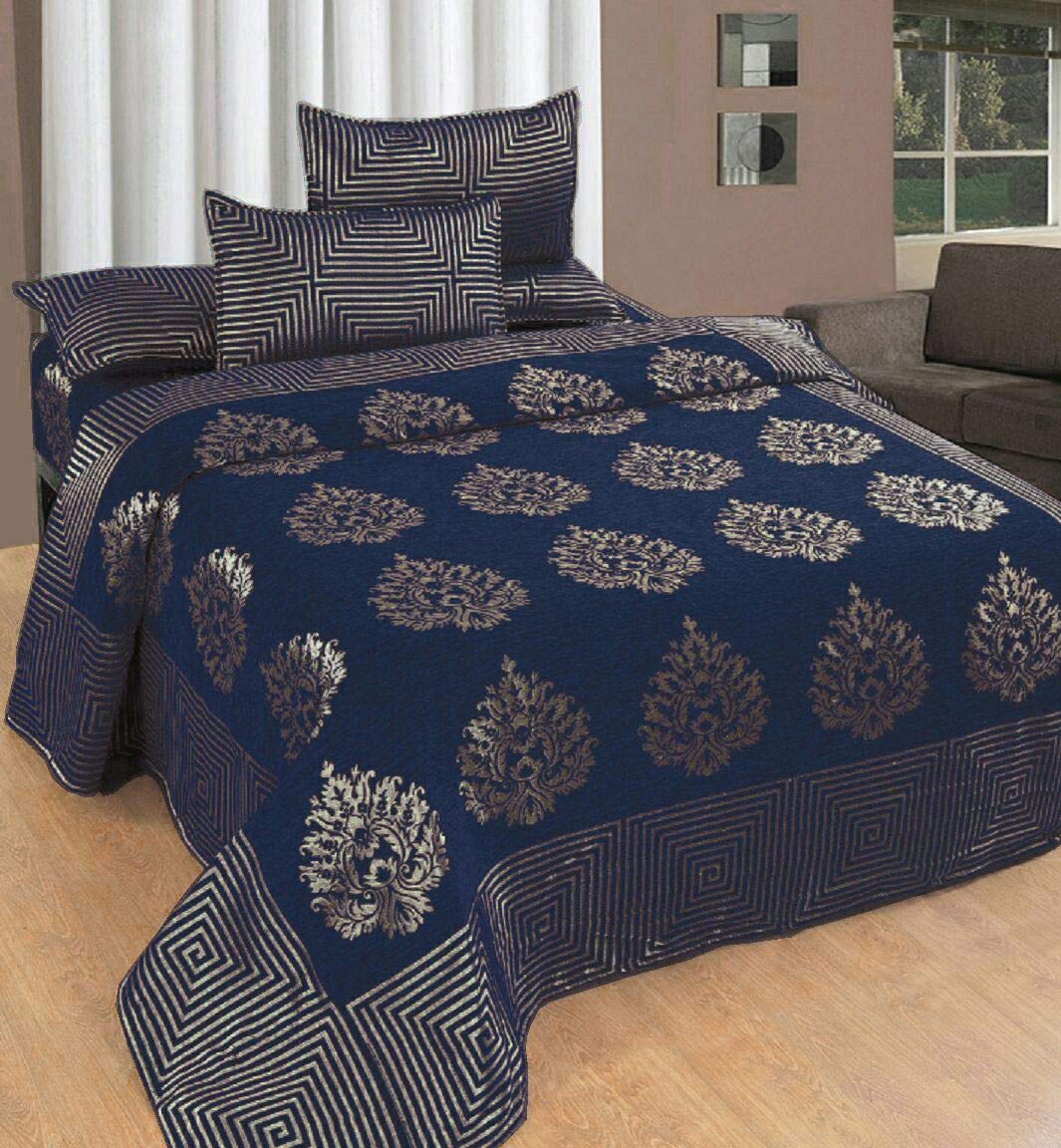 Fresh From Loom Chenille Velvet 500 TC Bedsheet (Blue_Double), 1 Double Bed King Size Bedsheet with 2 Pillow Cover, Size - 90x100 Inch (B07SSGDBQC) Amazon Price History, Amazon Price Tracker