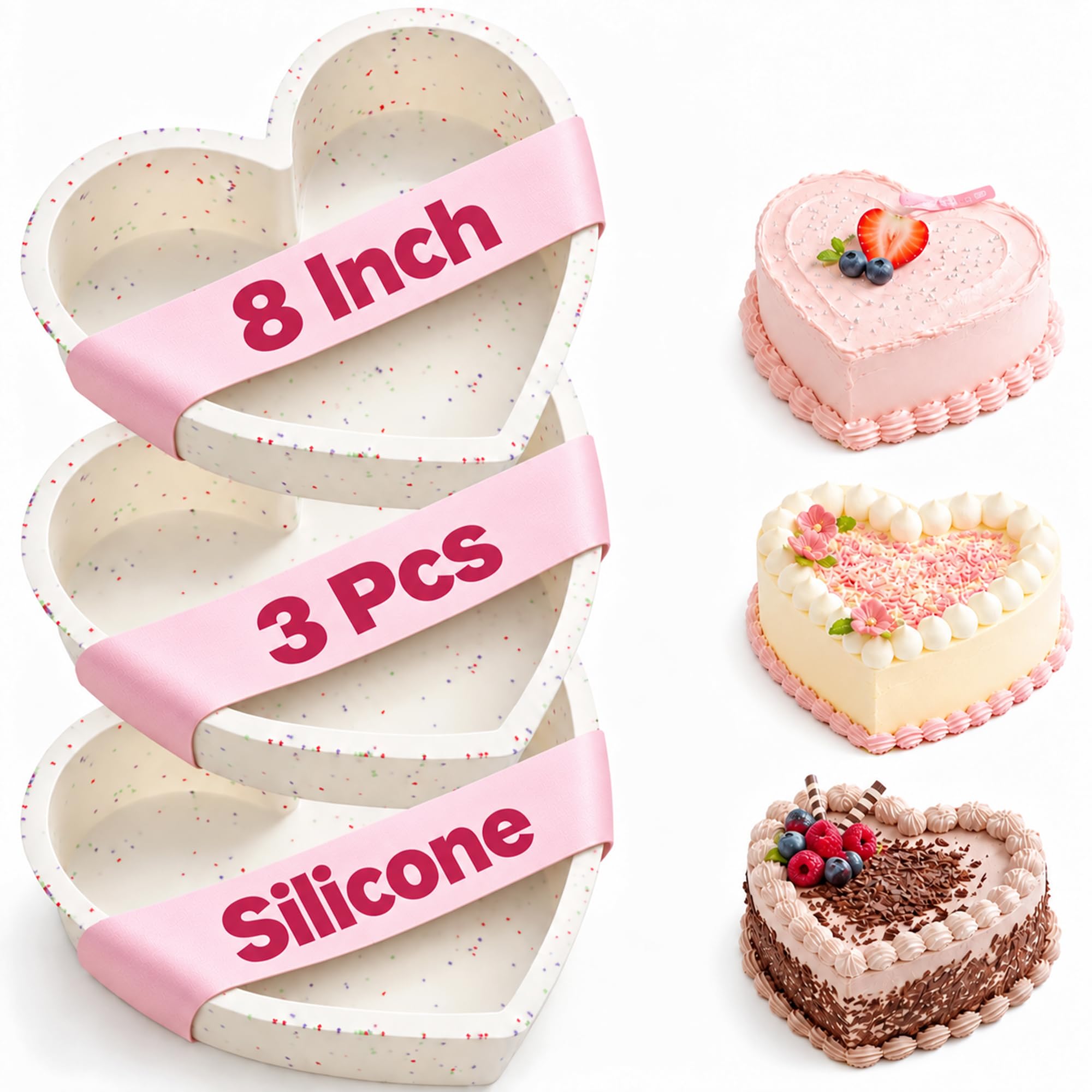 8 Inch Heart Shaped Cake Pans for Baking, Set of 3